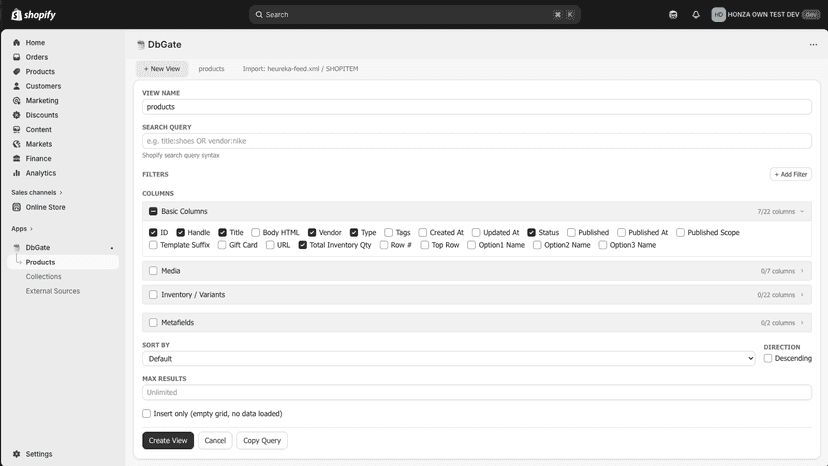 Define products view
