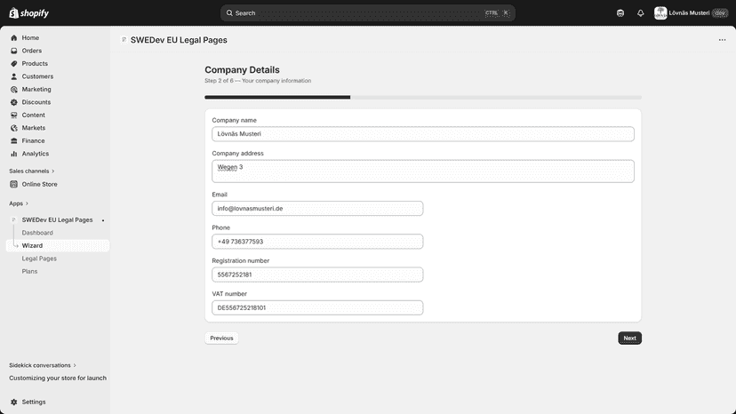 App wizard step 2