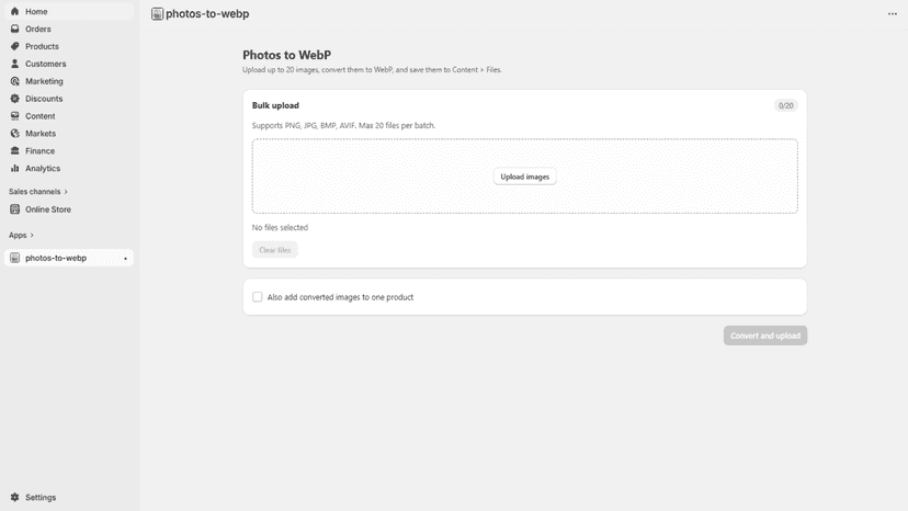 Add PNG, JPG, BMP, AVIF, HEIC, or GIF files in one step.