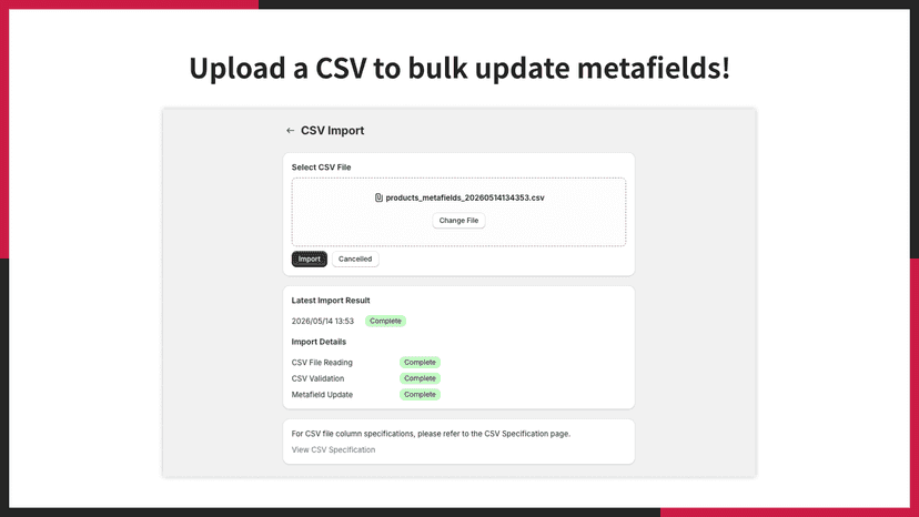 Upload a CSV to bulk update metafields!
