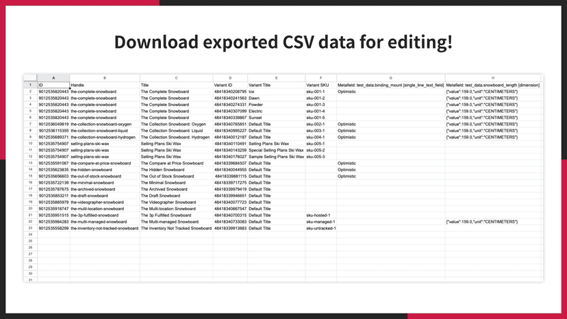 Download exported CSV data for editing!