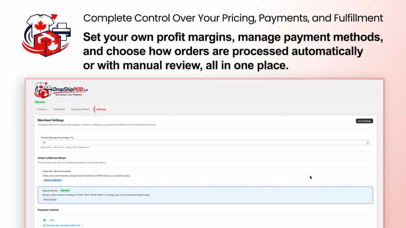 POD pricing, payments, and fulfillment controls