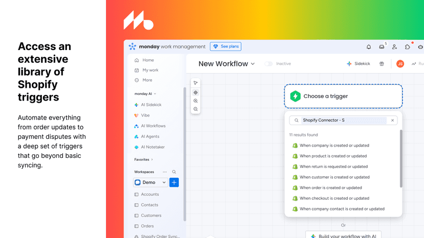 List of Shopify triggers for orders, returns, and customers.
