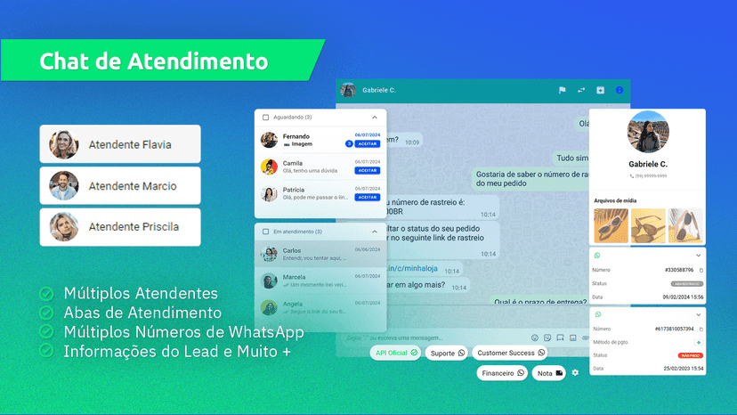 Chat de atendimento com múltiplos atendentes.