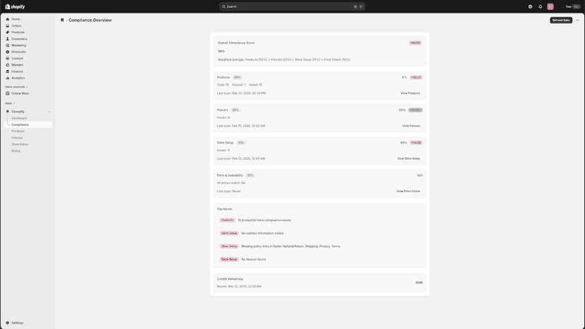 Compliance for all the store pages