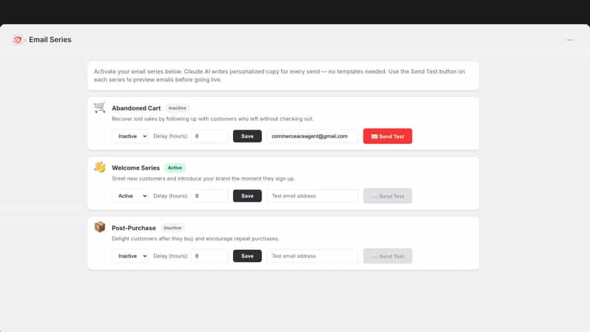 Manage automated email series and send test emails