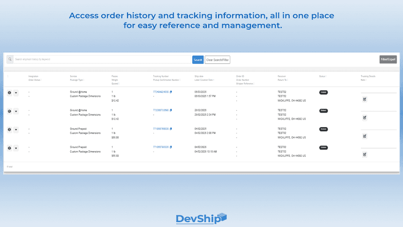 Access order history and tracking information, all in one place.