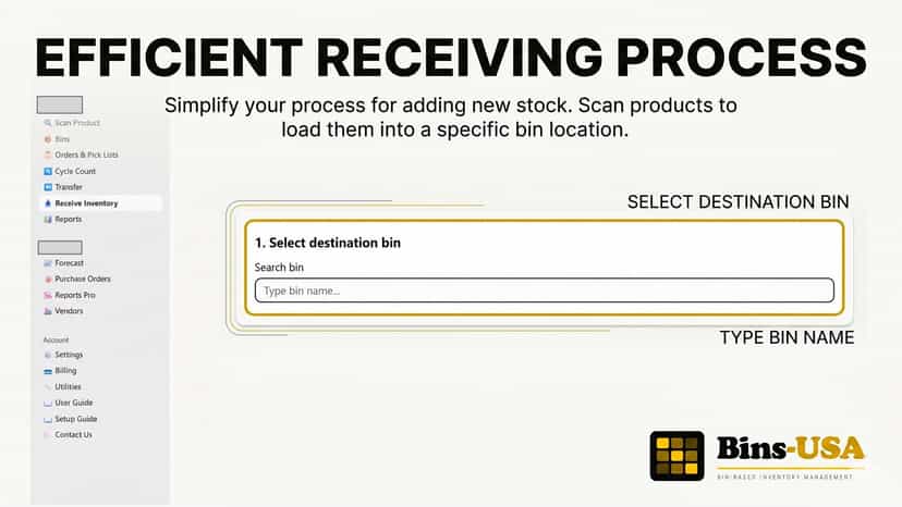 Receive inventory by scanning products into bins