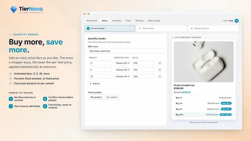 Shopify quantity breaks: tiered volume pricing, live preview