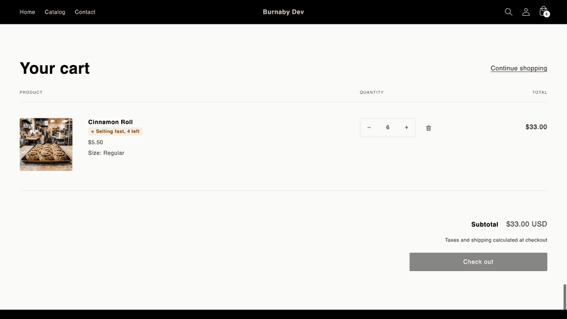 art page with item limit badges and checkout disabled