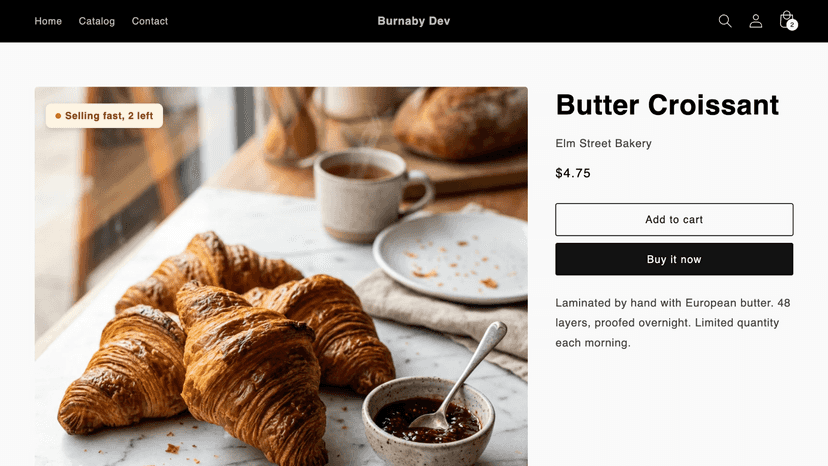 Product page showing selling fast badge on product image