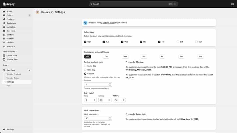 Settings screen