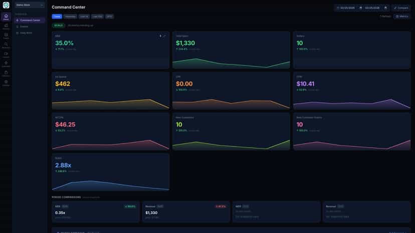 Real-time ROAS, revenue, and ad spend in one dashboard