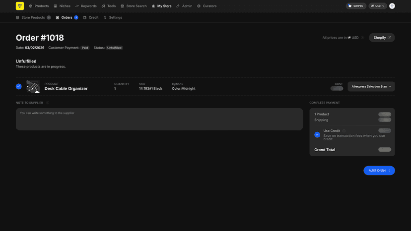 Fulfillment Details Page