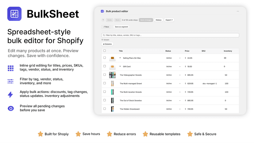 Edit Shopify products in bulk with preview and save
