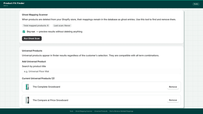 Ghost mapping scanner and universal products management tools