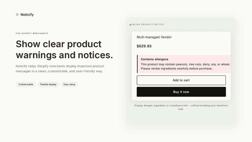 Noticify product warning setup and preview