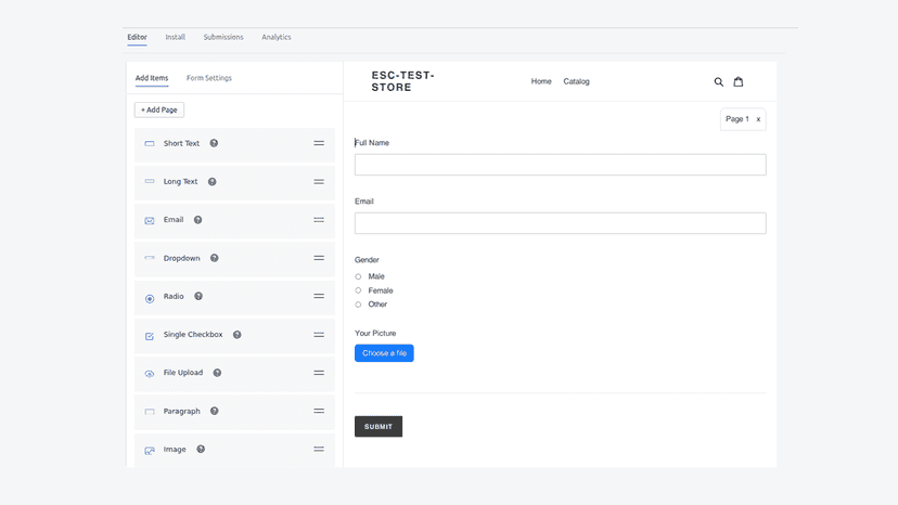 Easy-to-use form builder with a number of field types.