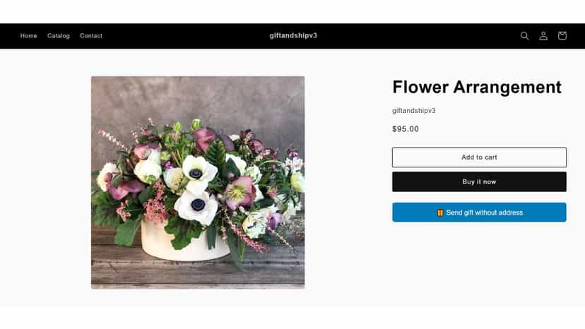Product page showing the 'Send gift without address