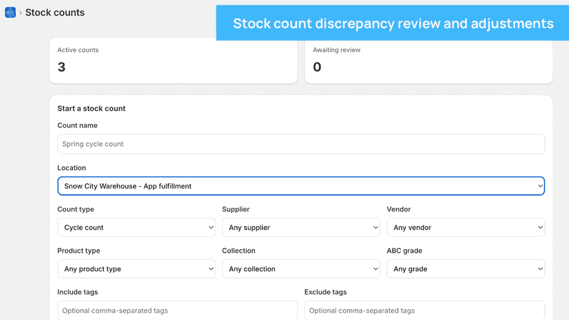 Stock count discrepancy review and adjustments