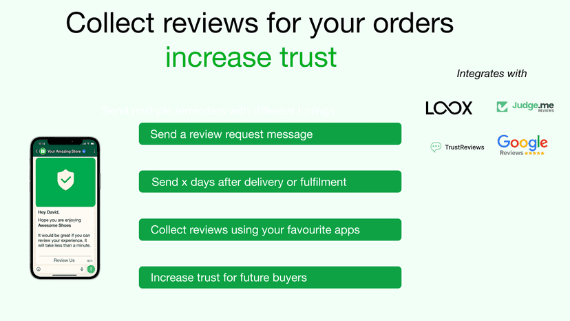 Collect reviews from Loox, Judge.me, Google reviews