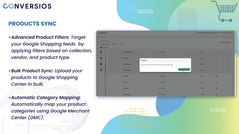 Google Shopping feeds with Products.