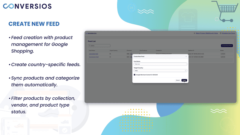 Feed creation with product management for Google.