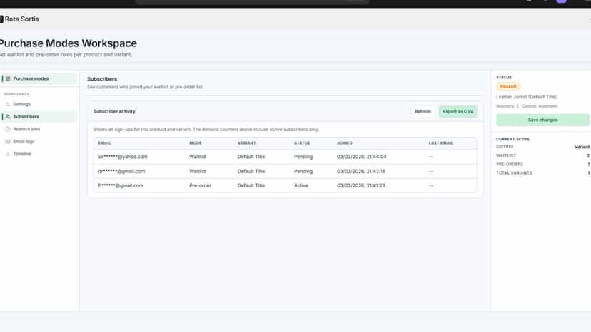 Waitlist entries with subscriber status