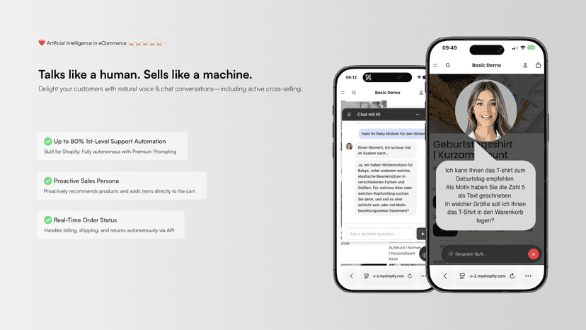 AI sells proactively and adds item to carts via voice and chat