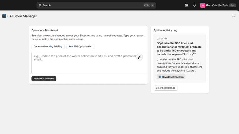 GemAI Store Manager - Main Dashboard Prompt Test 1