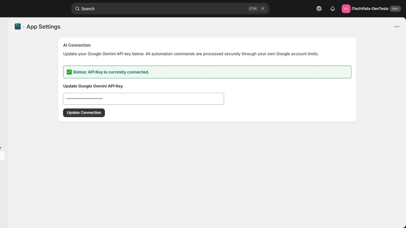 GemAI Store Manager - Settings Page (API Saved)