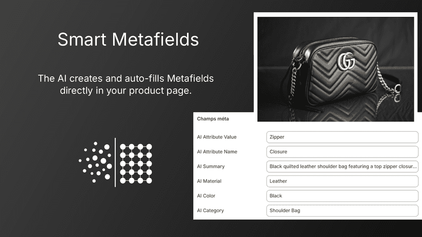 Shopify admin view showing AI auto-filled Metafields.