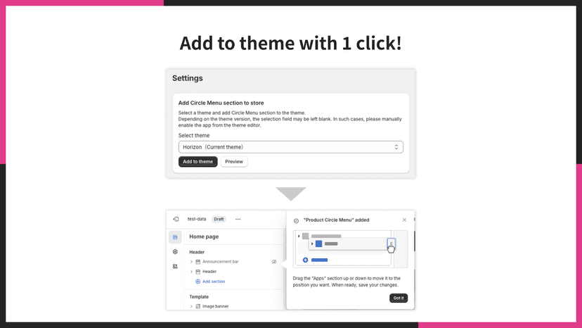 Add to theme with 1 click!