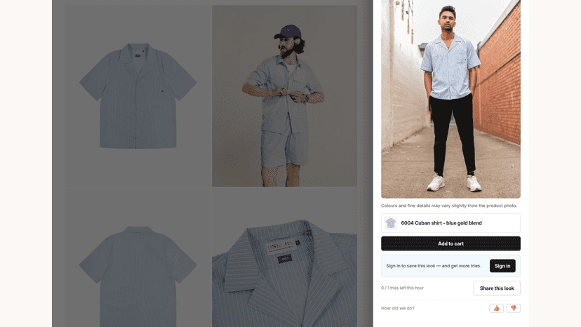 Male shopper's AI try-on result for a Cuban shirt