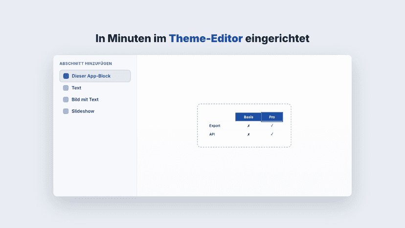 Vergleichstabelle im Theme-Editor hinzufügen