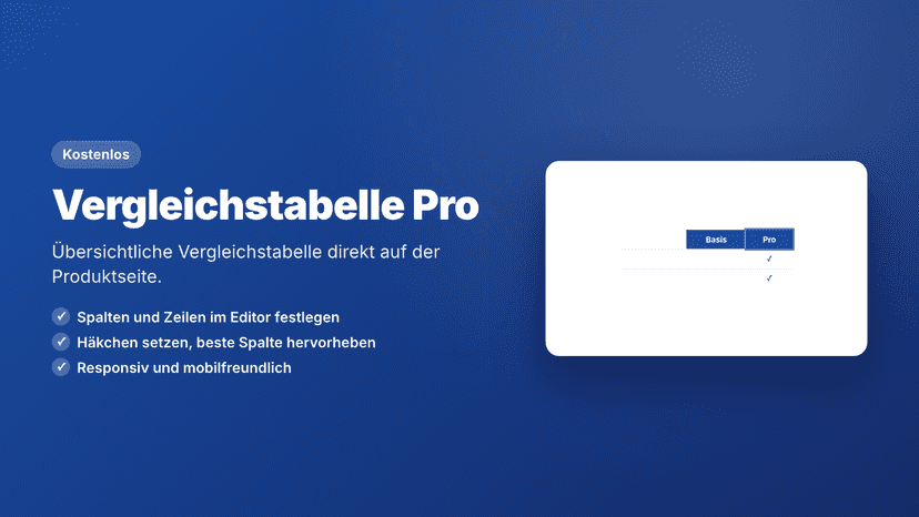 Vergleichstabelle Pro Startbild mit Funktionsübersicht