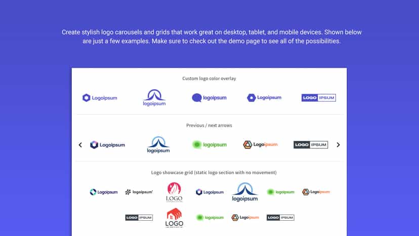 Screenshot of logo sliders and grid on storefront
