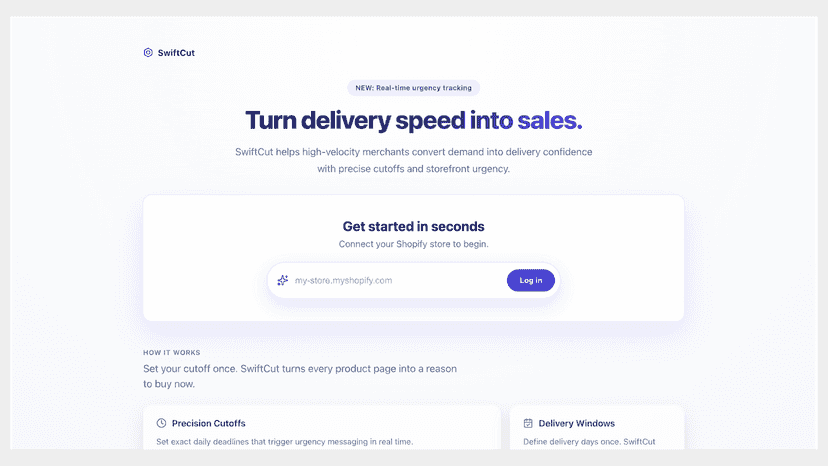 SwiftCut split-screen: Product page with and without the timer.