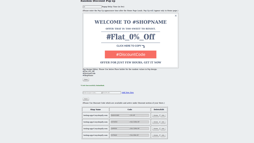 random discount popup backend demo 1