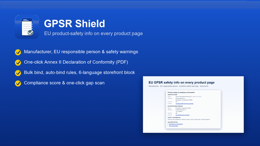 GPSR Compliance: EU product-safety info on product pages