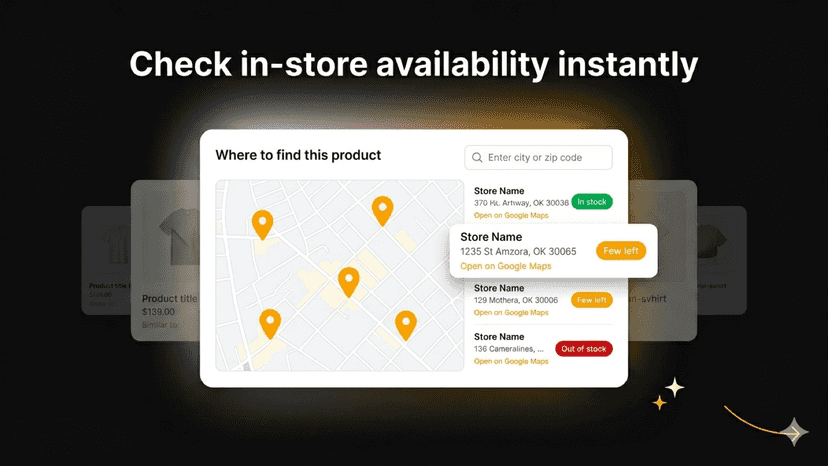 Product page widget showing in-store stock per location
