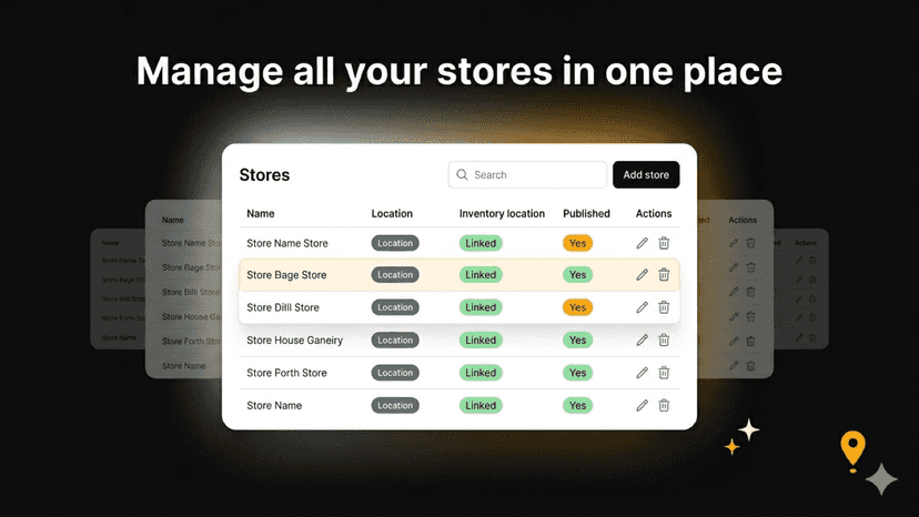 Admin stores table with CSV import and export