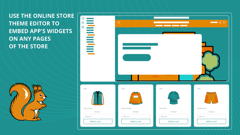 Use the online store theme editor to embed app's widgets on any