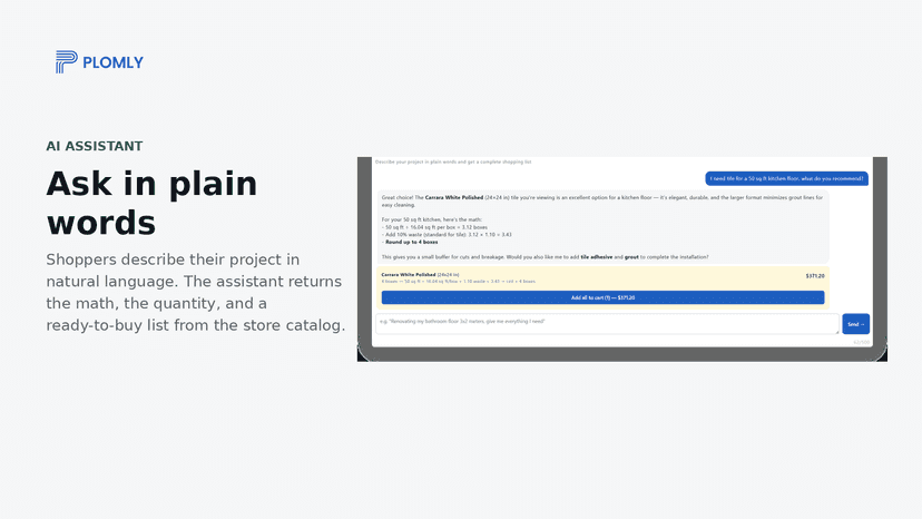 AI assistant returns project quantities and a ready-to-buy list