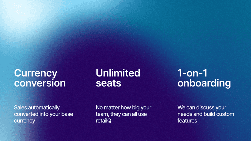 Currency conversion, unlimited seats, dedicated onboarding