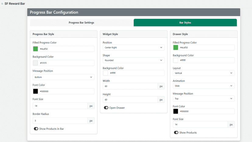 Bar styles and widget styling, Customize the bars and widget.