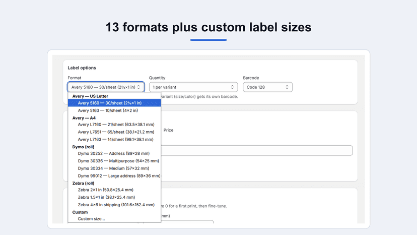 multiple label formats
