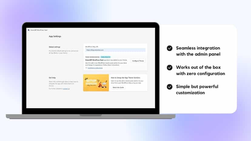 Laptop screen showing Shopify admin panel with app settings open