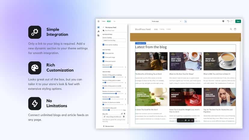 Shopify theme editor with app controls open