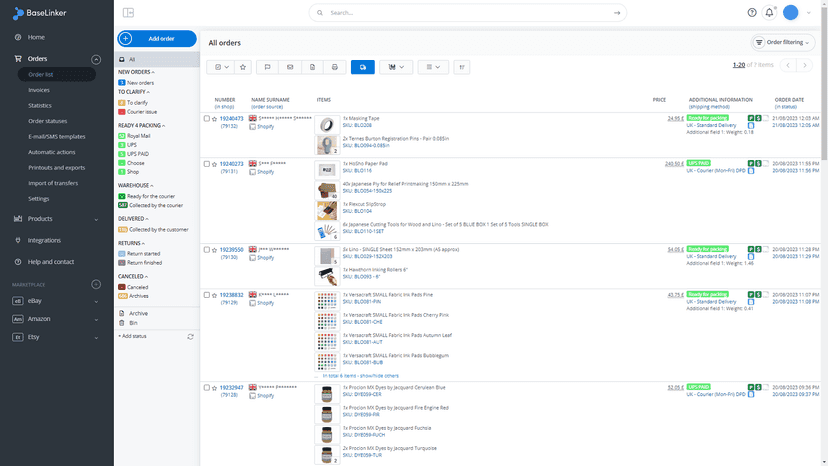 Orders list page